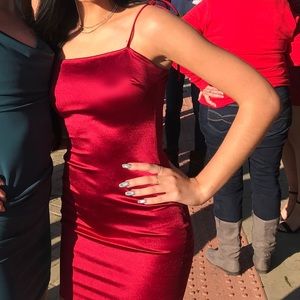 Satin Red Short Tight Dress with Tied Straps